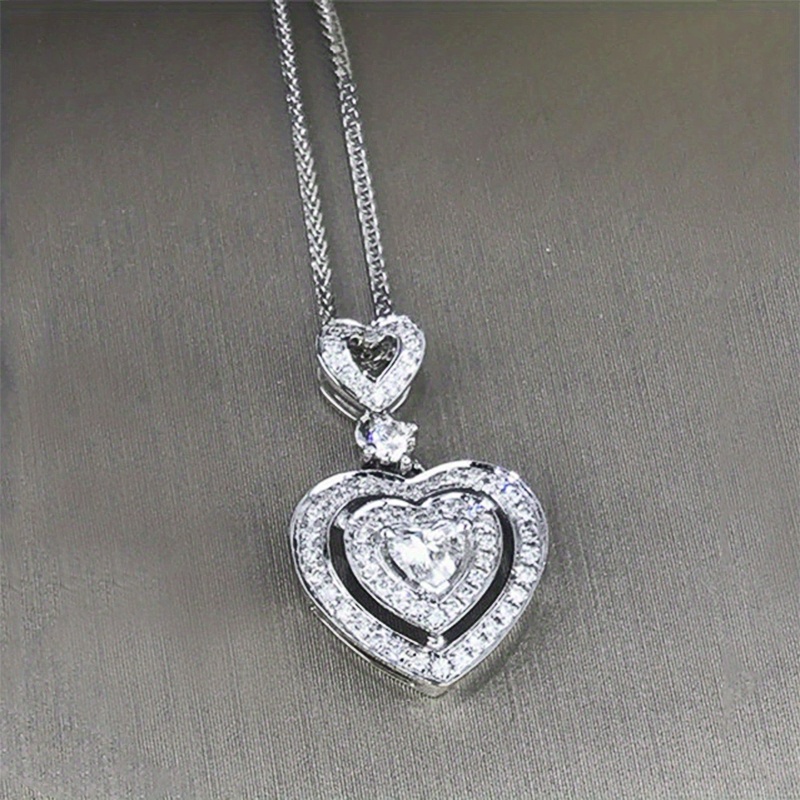 Image of Heart Necklace Romantic Wedding Bridal Clavicle Necklace Engasynthetic Gemstoneent Party Jewelry ()