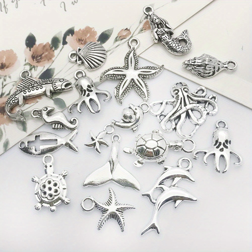 Randomly Mix Antique Silver Marine Life Charms Pendants For - Temu