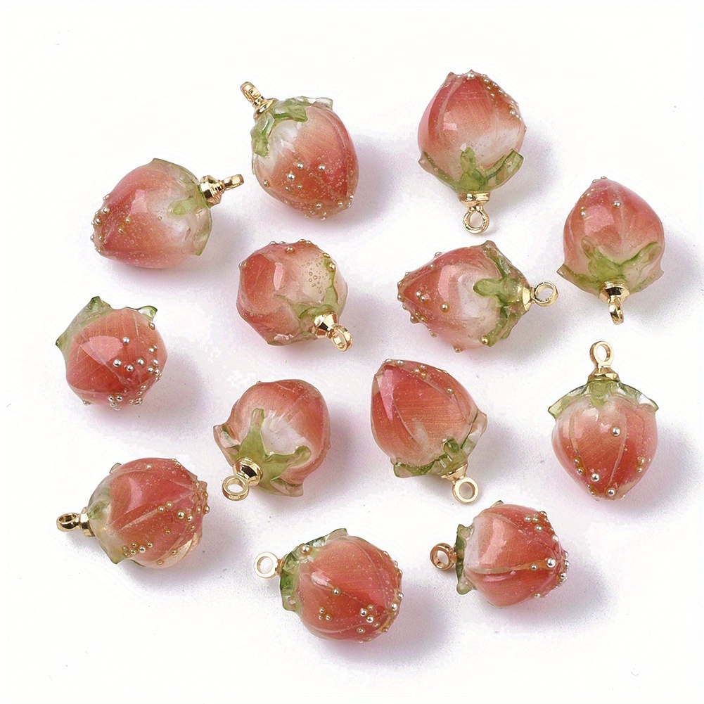 Coral rose resin flower beads