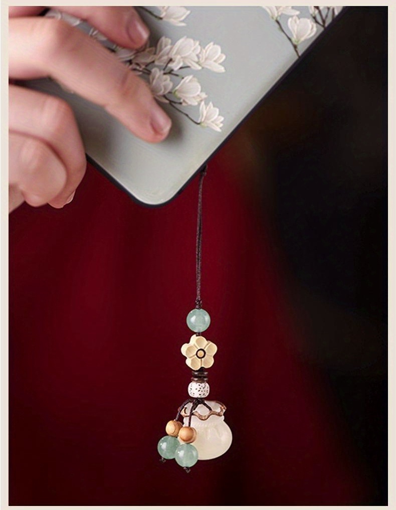 1pc Lucky Bag Keychain Phone Chain Natural White Jade Bodhi Root
