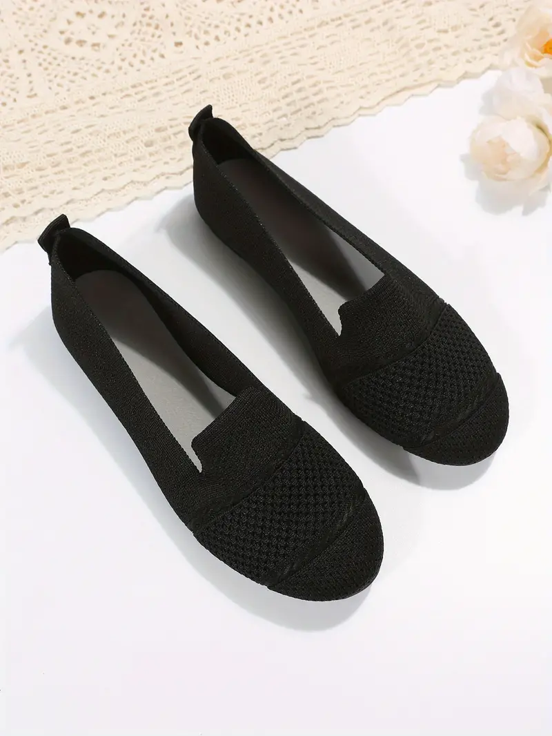 Women's Knitted Ballet Flats, Almond Toe Soft Sole Slip On Shoes ...