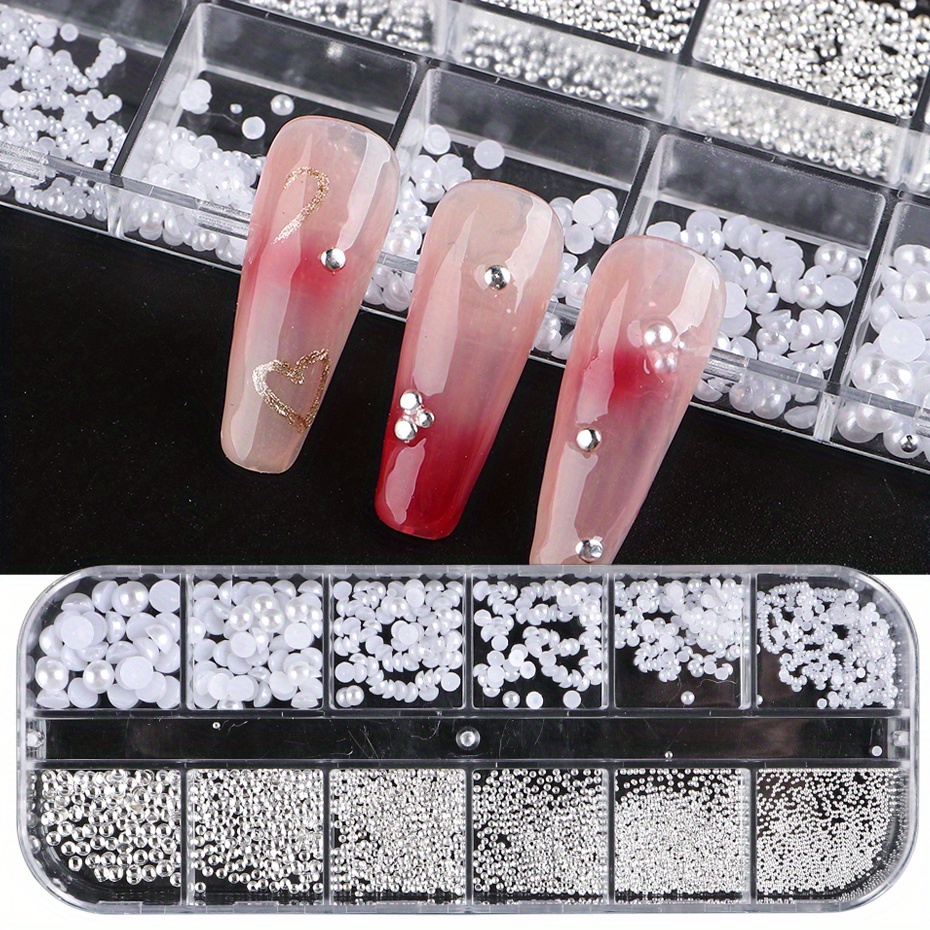 Black Friday-1 caja de perlas blancas para uñas, cuentas de Caviar,  decoración de uñas, diseño de media forma, joyería 3D, accesorios de  manicura