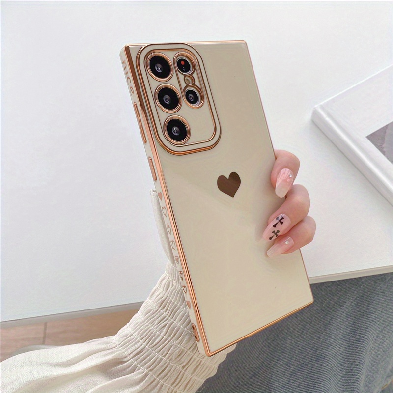 luxury electroplated heart shaped silicone phone case for galaxy s22 ultra s22 plus s22 s21 a23 a52 a53 a13 a14 a54 a34 shockproof soft cover details 6