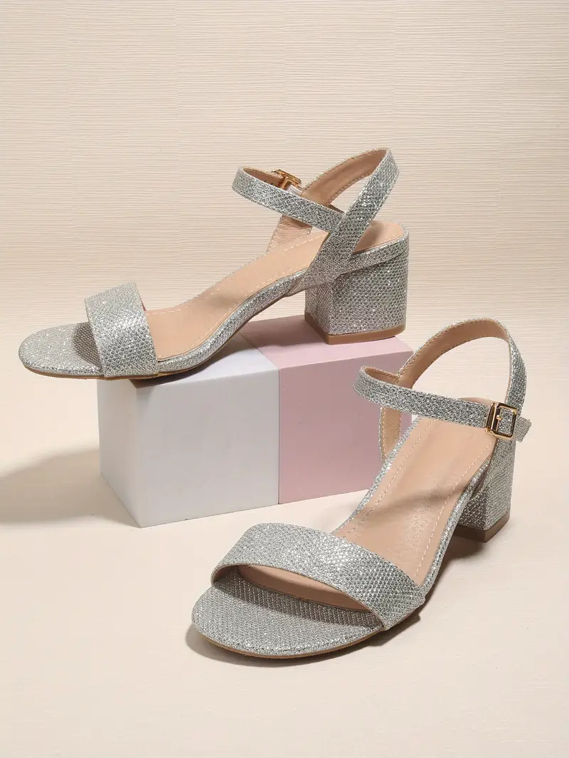 Women s Rhinestone Block Low Heel Sandals Fashion Open Toe details 10