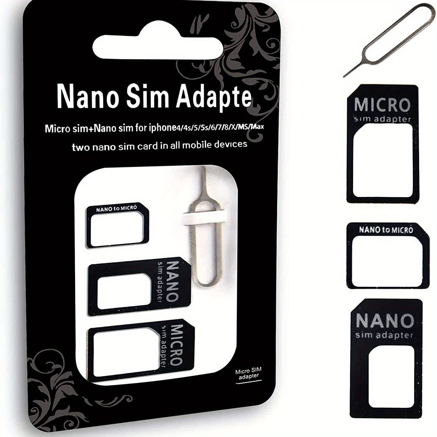 NANO TO MICRO STANDARD SIM CARD ADAPTER CONVERTER for iPHONE 4s 5 5C 5S  TRAY PIN