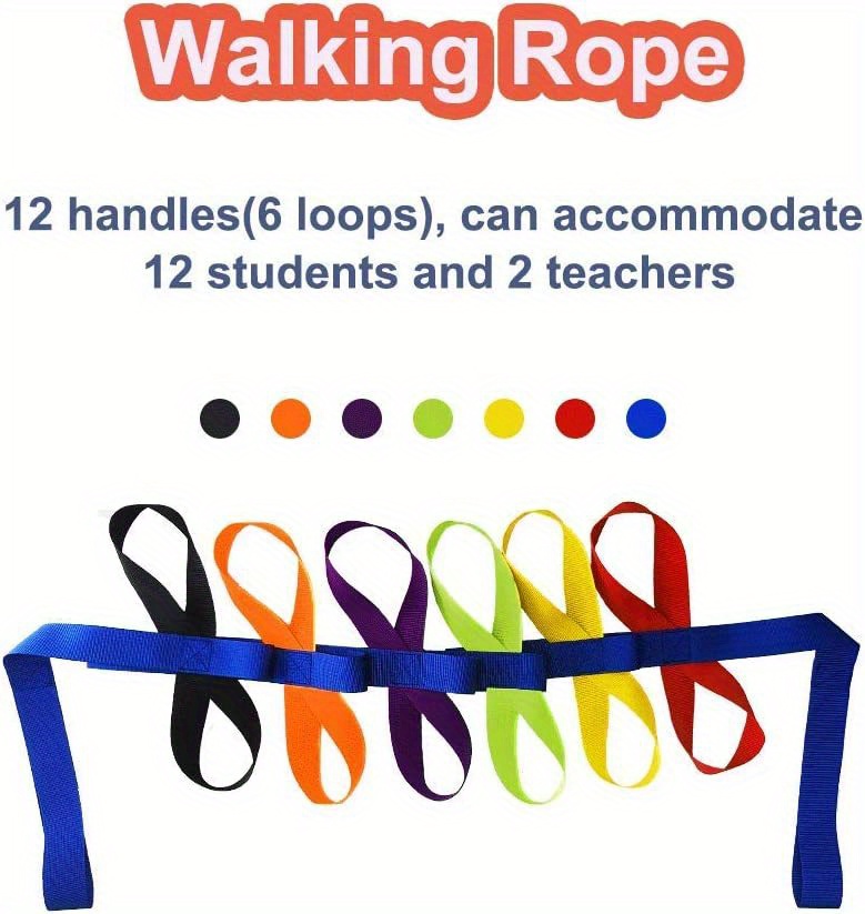 Safety Walking Rope with Colorful Handles for Up to 6 Children 10 Children and 12 Children-Perfect for Daycare Schools and Teachers.