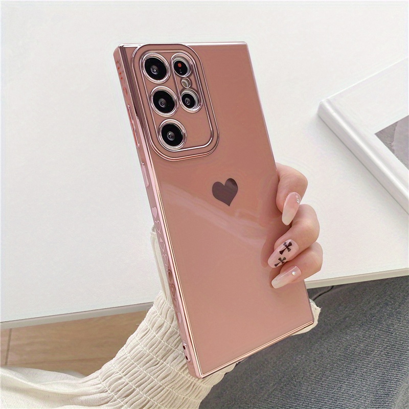 luxury electroplated heart shaped silicone phone case for galaxy s22 ultra s22 plus s22 s21 a23 a52 a53 a13 a14 a54 a34 shockproof soft cover details 3