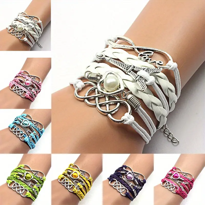 1pc fashionable and vintage handwoven bracelet with heart and tower pattern for men and women details 0