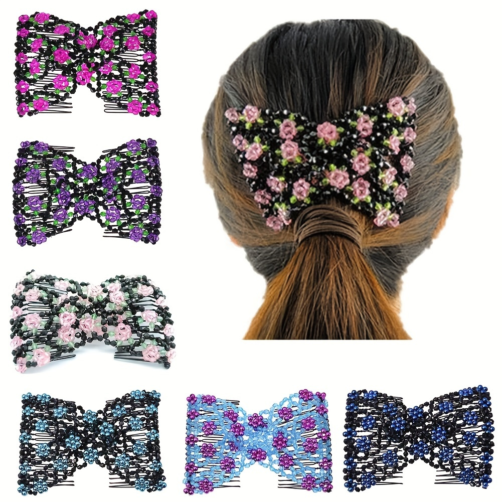 Durable Magic Beaded Hair Comb Double Stretch Fashion Elastic Hair Clips DIY Hair Accessories