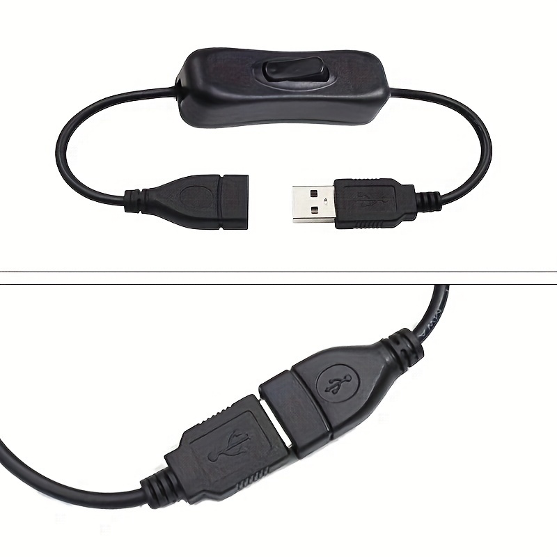 USB Extension Cable with Switch 2 Meter USB Male to Female Cord Black 3Pcs