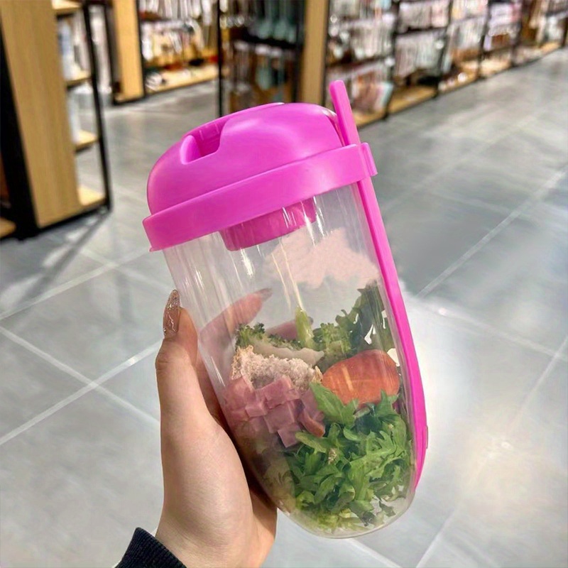 1pc, Salad Cup, Salad Meal Shaker Cup, Plastic Healthy Salad Container  Fork, Salad Dressing Holder, Salad Cup For Picnic Lunch Breakfast, Kitchen  Stuff, Kitchen Gadgets, Back To School Supplies 1000ml/33.8oz,Portable Salad  Cup