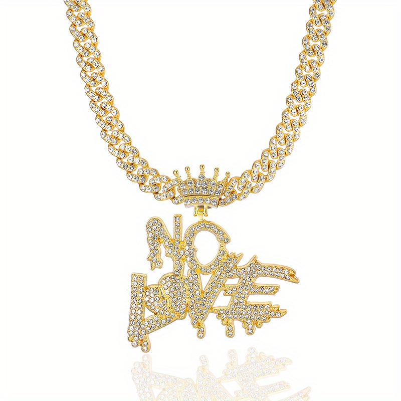 Miami Style Heartbreak Love Rhinestones Buckle Letter No Love Pendant  Necklace, Unisex Neck Jewelry Gift - Temu