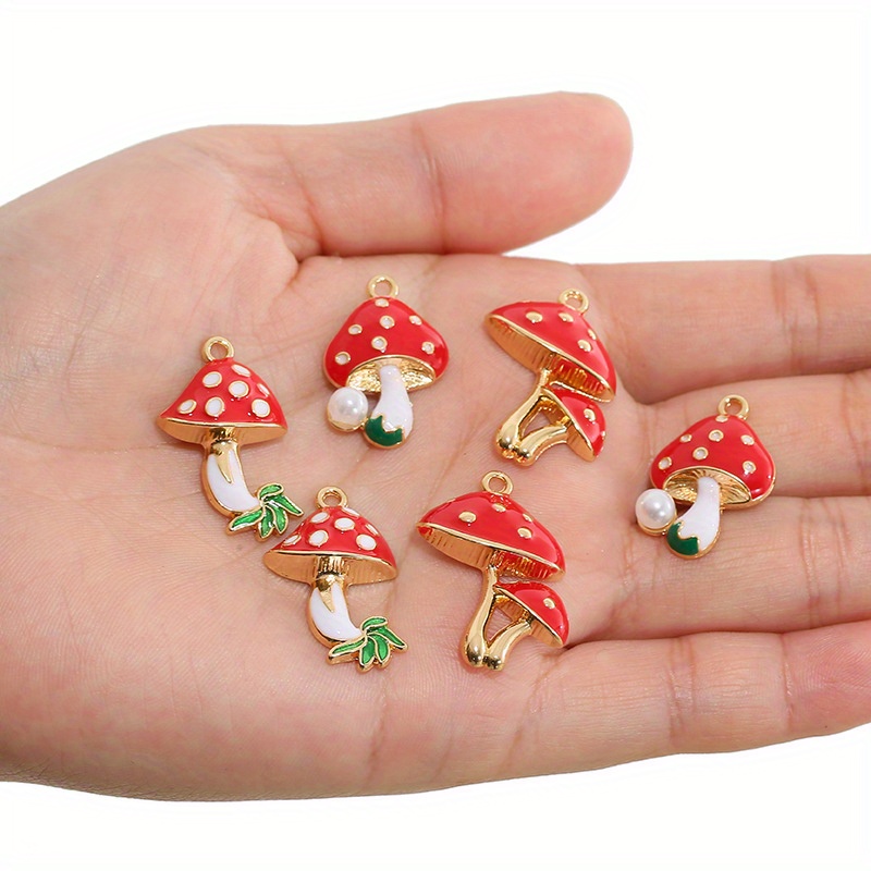jiebor 50Pcs Mushroom Beads Charms Glass Lampwork Beads Mushroom Ornament  for Jewelry Craft Necklace Bracelet Earring Making