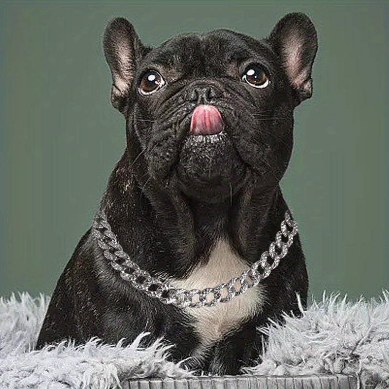 Dog Chain Cuban Collar With Secure Buckle Design Metal Cuban Artificial Diamond  Dog Necklace - Temu