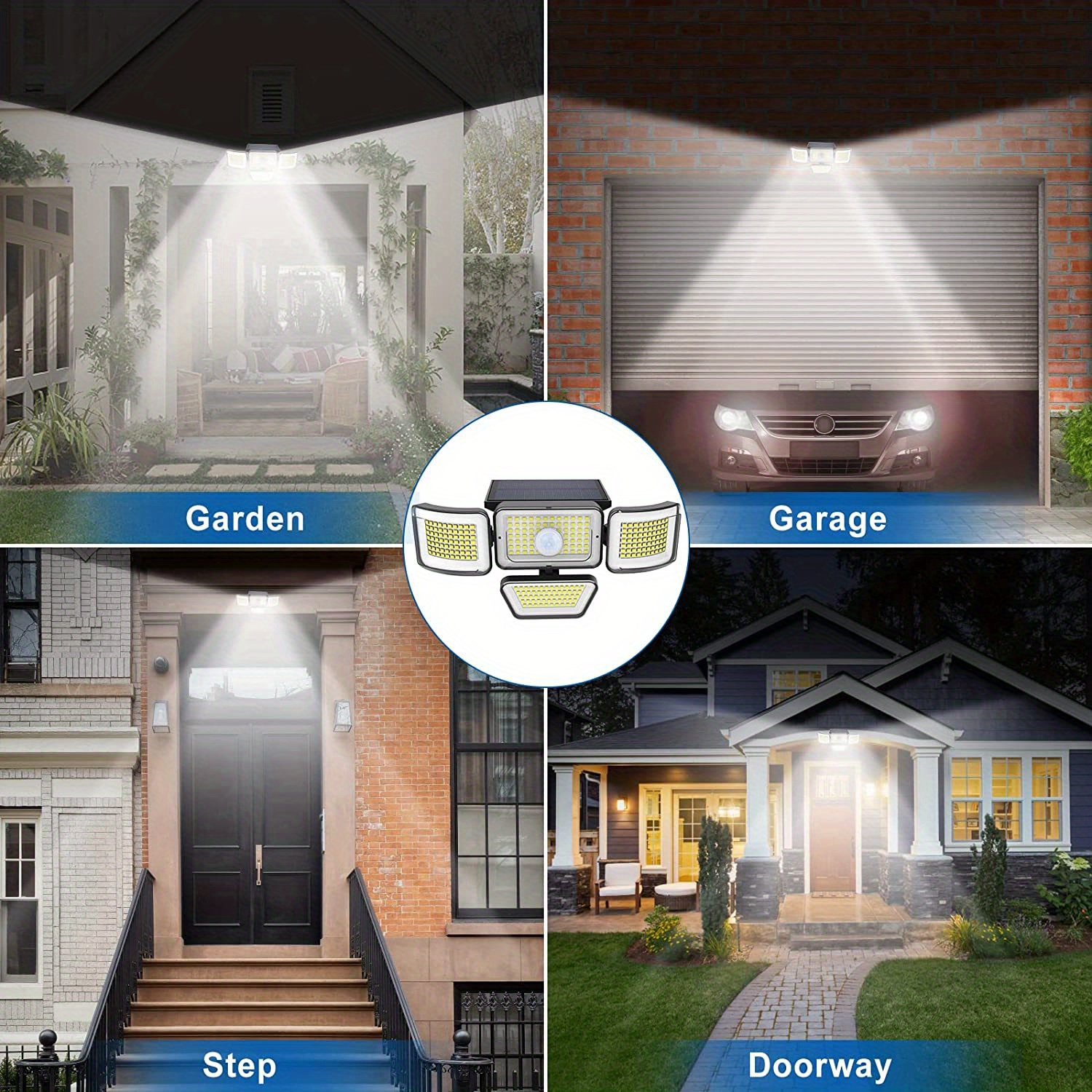 Solar Outdoor Lights with 278 Leds, Motion Sensor Lights Powered by Solar Energy, Featuring a 4-Head Security Floodlight with a 300° Wide-Angle Wall Light, Offering 3 Modes, Suitable for Gardens, Yards, Pathways, And Garage Street Lighting
