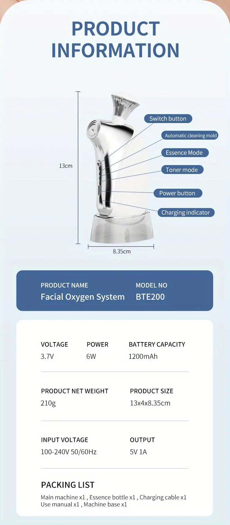 nano spray oxygen injector airbrush 140ka high pressure mist sprayer water  facial cleansing skin moisturizing beauty apparatus details 8