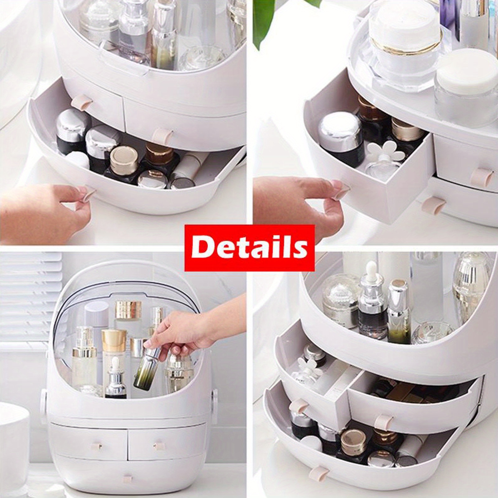 1pc dustproof makeup organiser portable waterproof cosmetics storage box display cases with drawer and transparent lid for countertop bathroom dressing table details 6