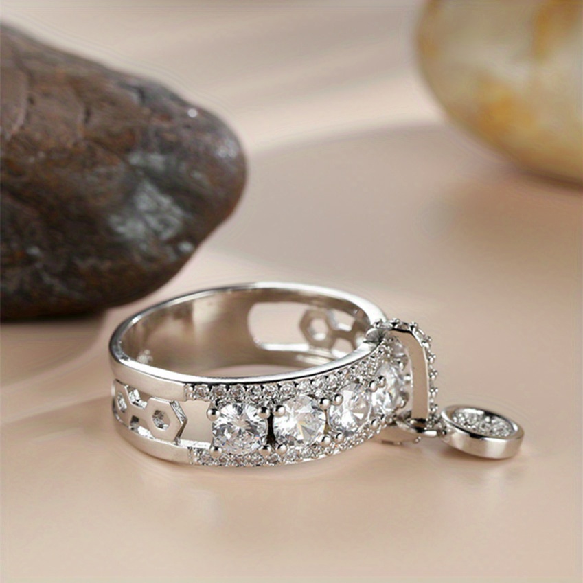 18k Gold Plated Round Zircon Set Ring Fashion Luxury Engagement Wedding  Jewelry For Women Ring Set - Temu