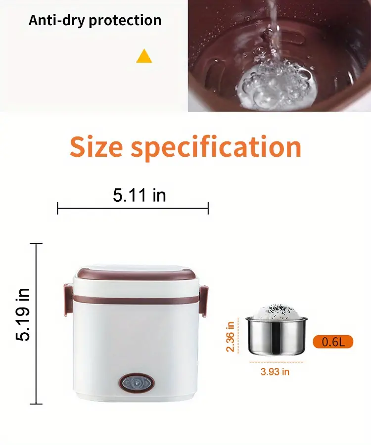 110v single layer mini rice cooker portable hot rice ware heated lunch box electric portable heating food warmer rice container self heating electric lunch box details 4