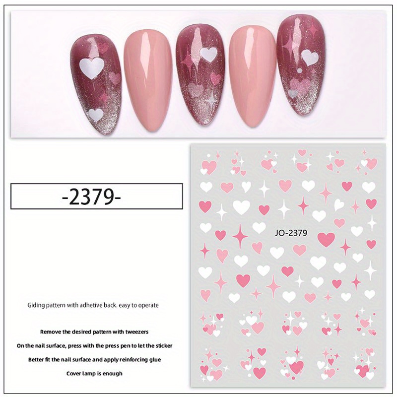  Heart Nail Stickers - 6 Sheets Hearts Nail Decals for