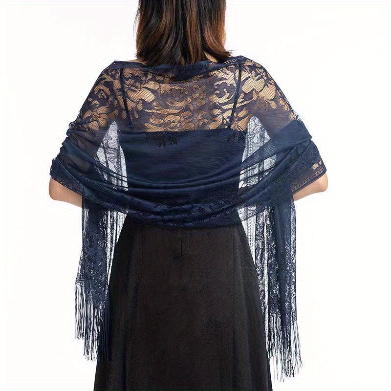 Floral Lace Hollow Scarf Shawl Elegant Embroidery Tassel - Temu