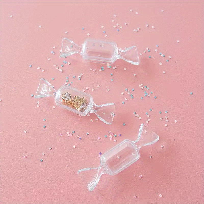 Image of 3pcs/set Candy Shape Mini Clear Jewelry Box, Plastic Transparent Storage Box, Jewelry Earrings Storage Container, Jewelry Placement Box, Storage Bins For Home Organization