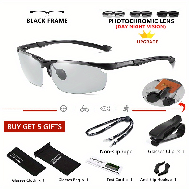Aluminum Magnesium Frame Sunglasses Polarized Men Photochromic Outdoor Sport Driving Fishing Glasses Women Day Night Vision Goggles,Temu