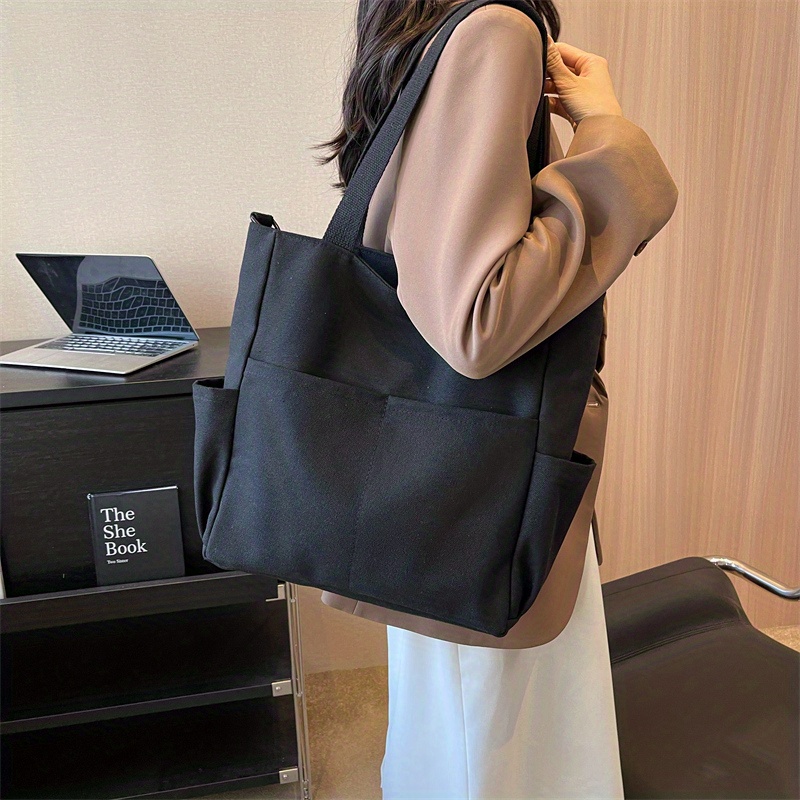 Borsa in tela minimalista da donna, grande capacità, colore solido, borsa  abbinabile con tasche multiple