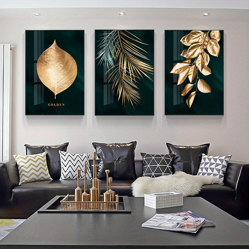 3pcs Canvas Wall Art Golden Leaves Wall Decor Modern Canvas Print ...