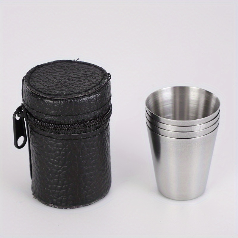 Stainless Steel Shot Cups With Leather Carrying Case - Perfect For Outdoor  Activities And Espresso Shots - Temu