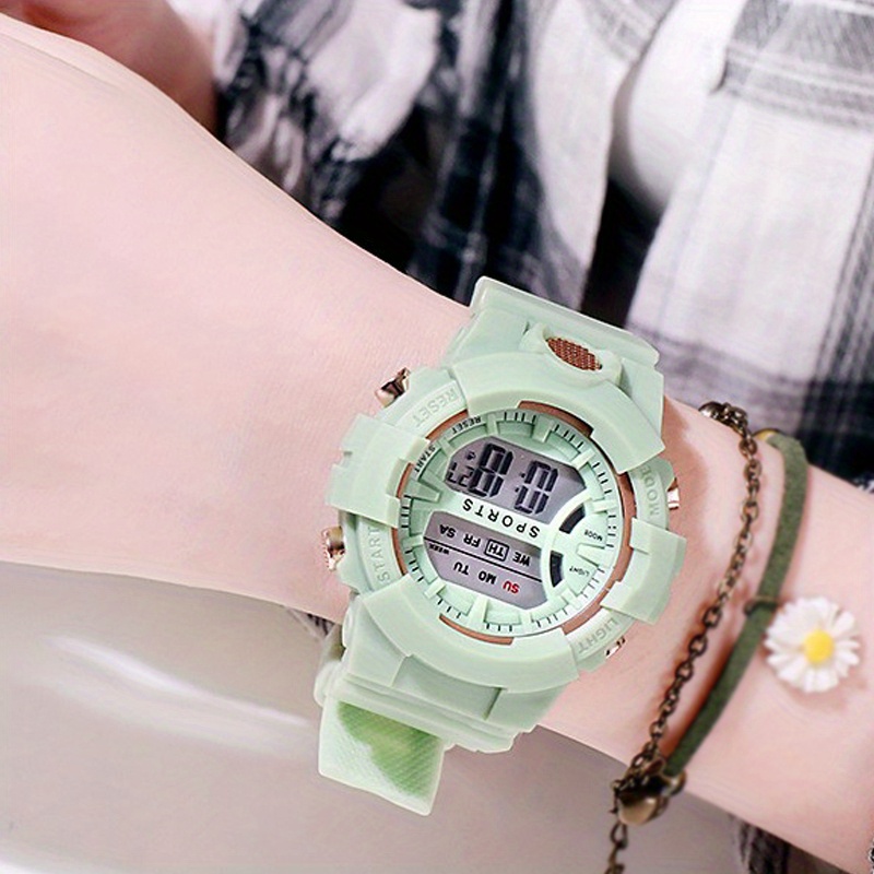 キャンディーカラーマカロンラウンドウォッチかわいい女性デジタル腕時計カジュアルラバー腕時計 - Temu Japan