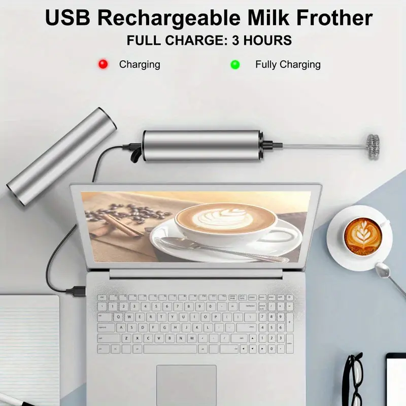 portable electric milk frother mini usb rechargeable foam maker handheld foamer high speed drink mixer coffee blender egg beater for coffee matcha latte cappuccino hot chocolate details 2