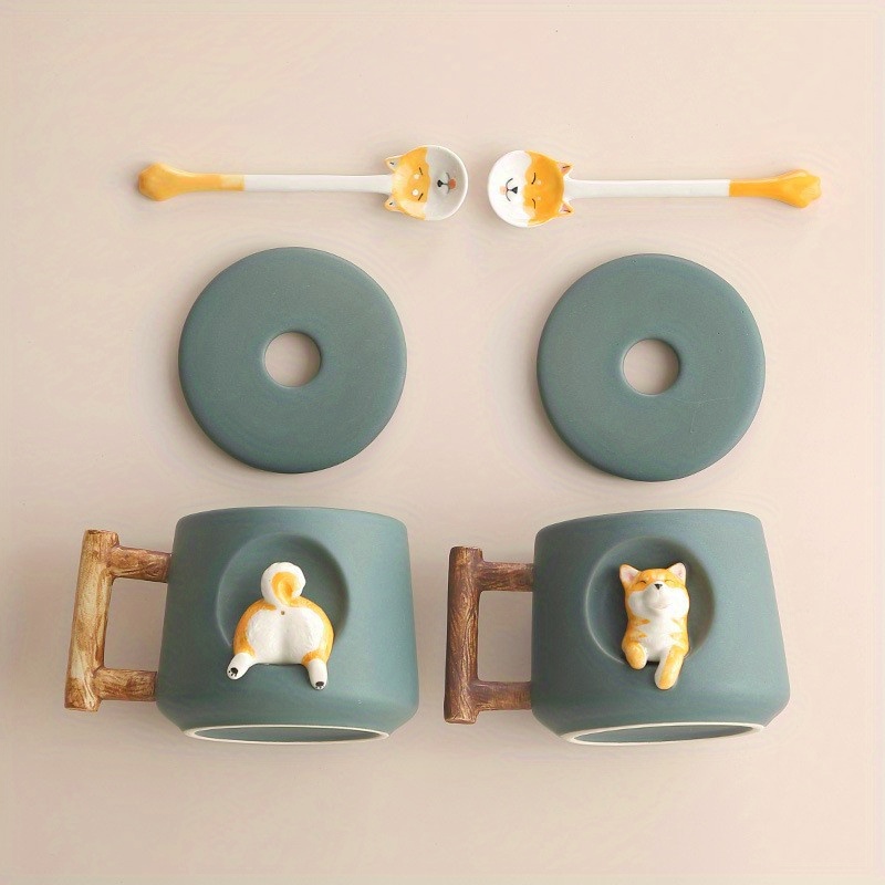 Cute Shiba Coffee Mug With Lid And Spoon Ceramic Coffee Cups - Temu