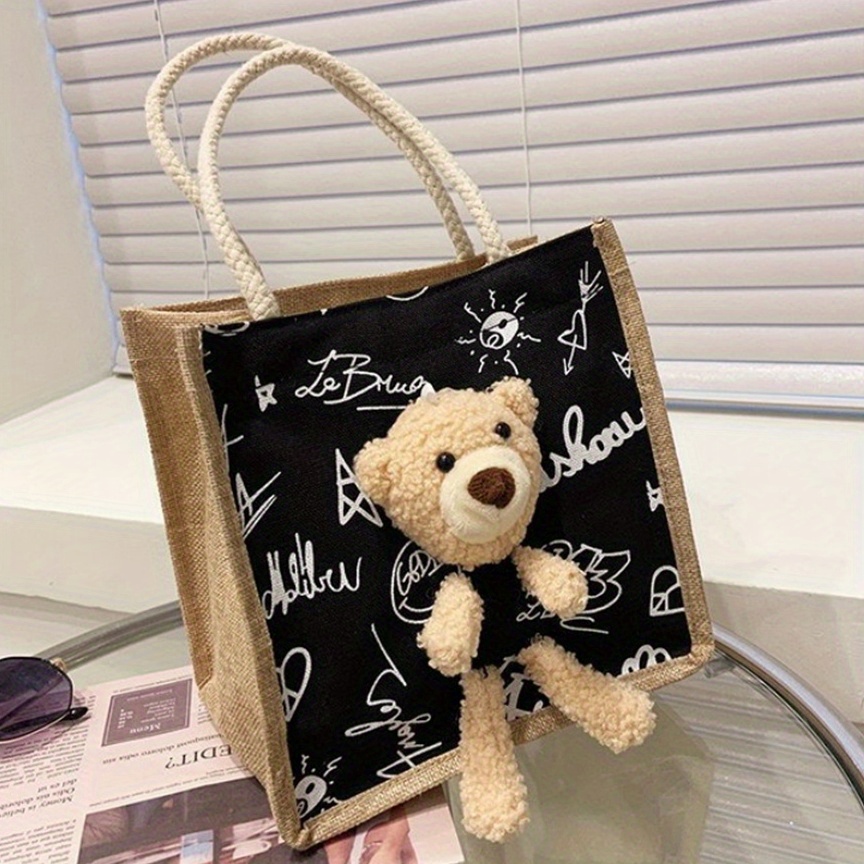 Plush Bear Doll Tote Bag - Cartoon Pattern Handbag