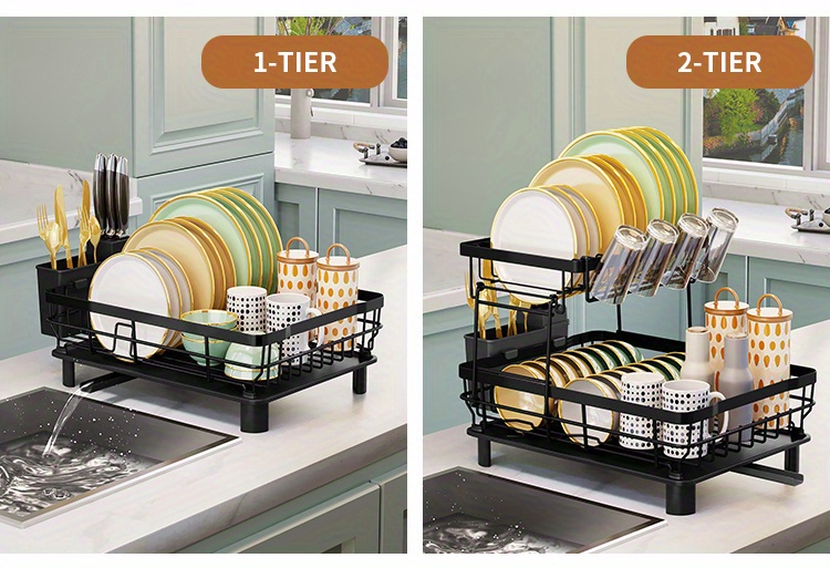 Dish Drying Rack,Multifunctional Dish Rack with Drainboard,Rustproof  Kitchen Dish Drying Rack with Utensil Holder, 2-Tier Dish D - AliExpress