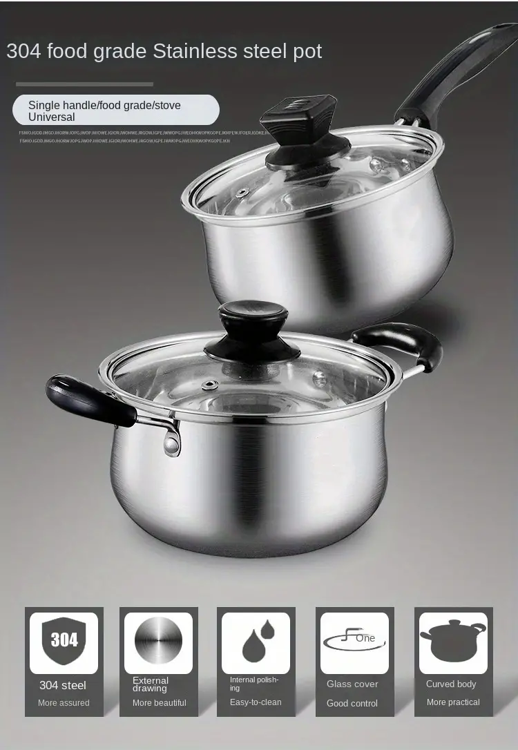 5pcs Food Grade Stainless Steel Pot Set High Grade Practical Soup Pot  Cooking Pots Set Creative
