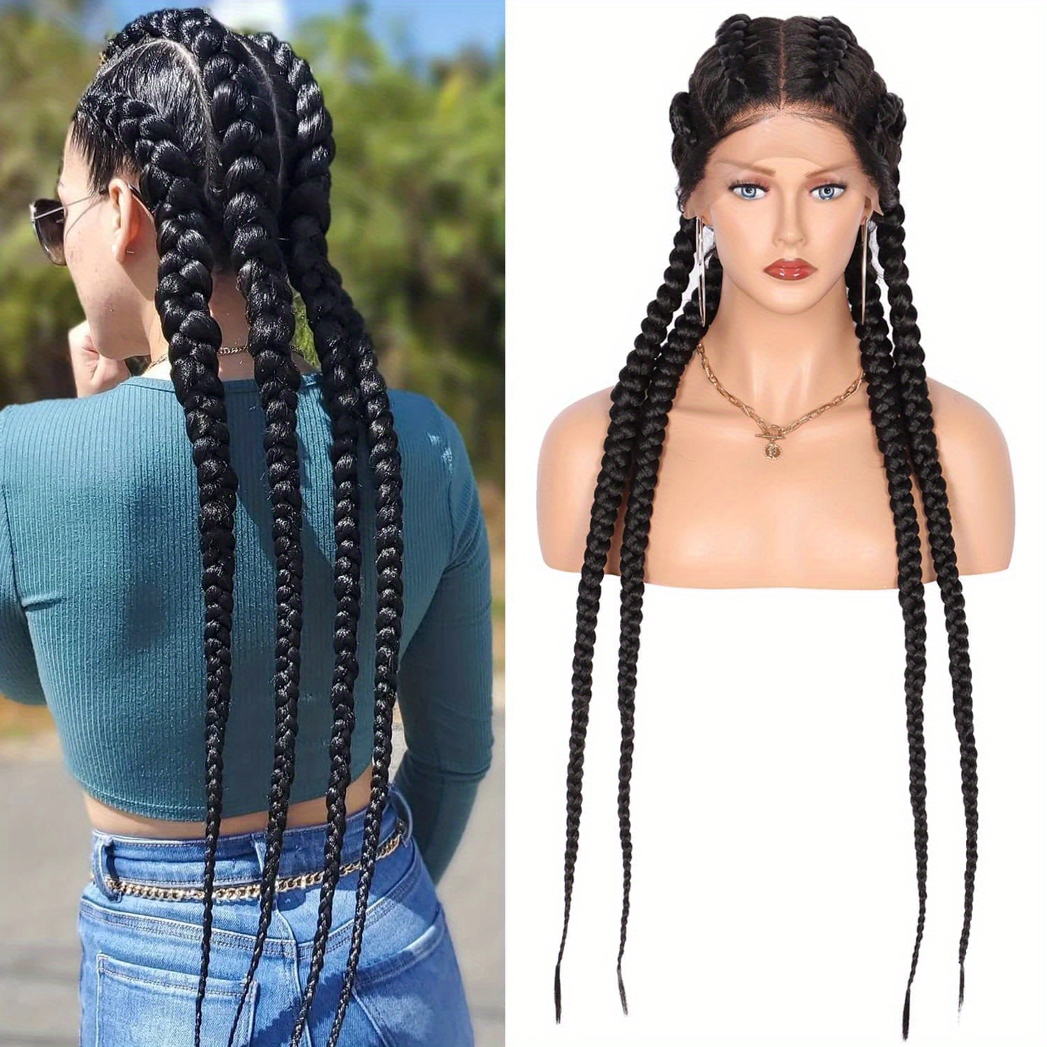 Extra Long Lace Front Cornrow Double Dutch Braided Wigs 4 - Temu Canada