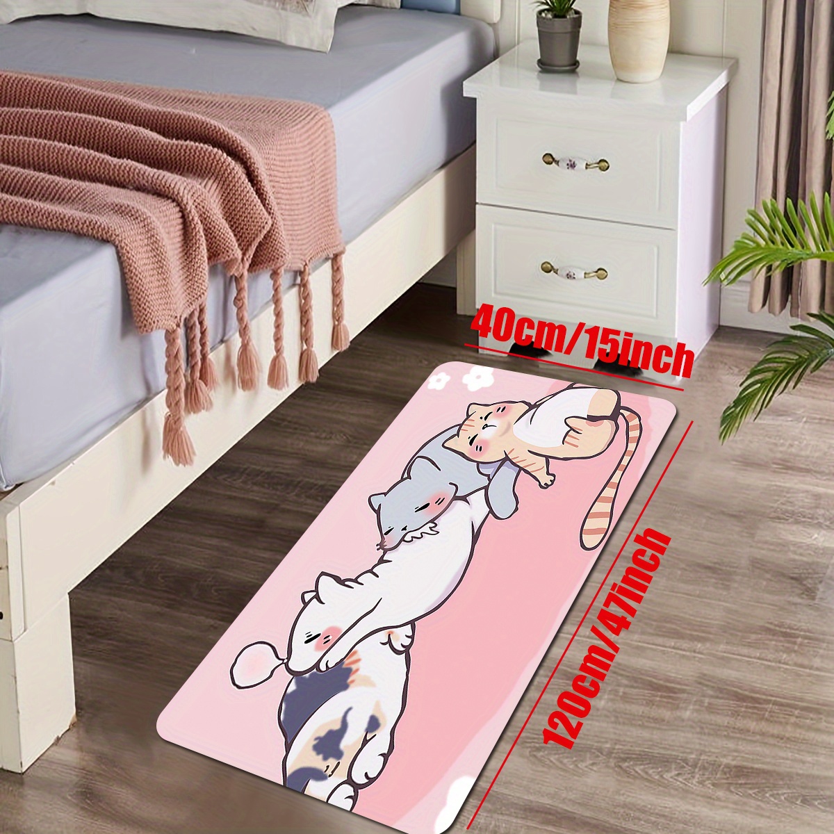 Cute Cartoon Cat Bedside Carpet Plush Mats For Children's - Temu