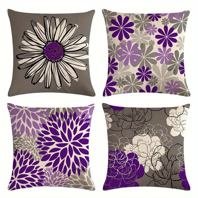 Daisy Pattern Purple Throw Pillow Covers For Living Room, Bedroom, Sofa,  Chair, And Office - - No Pillow Insert Included - Temu