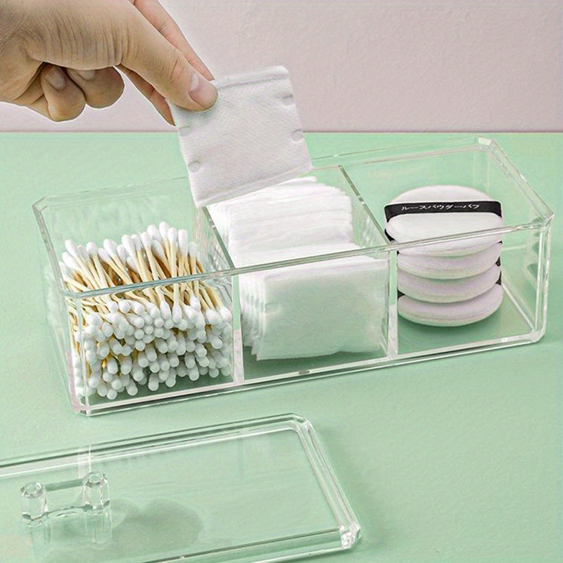 3 slot Acrylic Cotton Pad Holder Organizer Clear Dispenser Temu