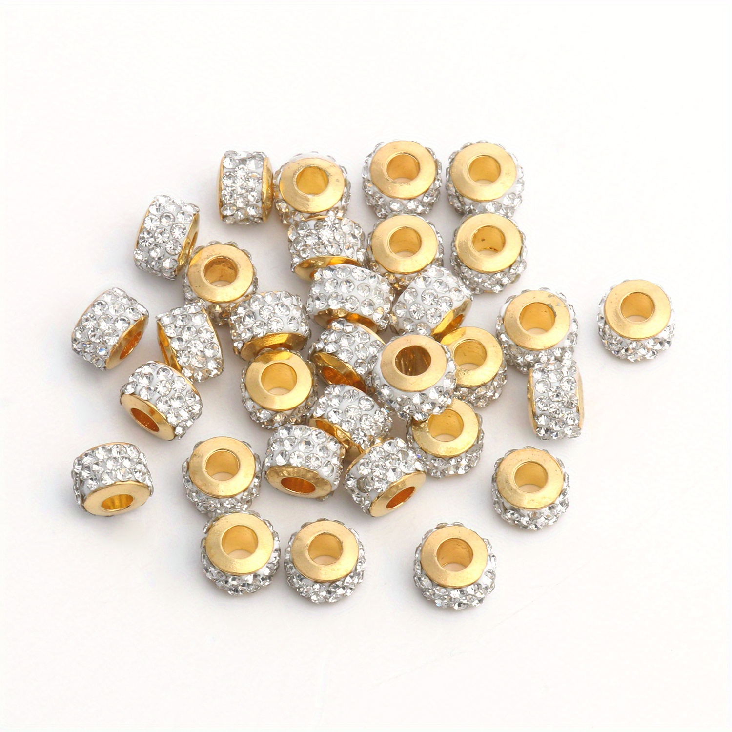 Stainless Steel Rhinestone Beads Golden Color Crystal Charms - Temu