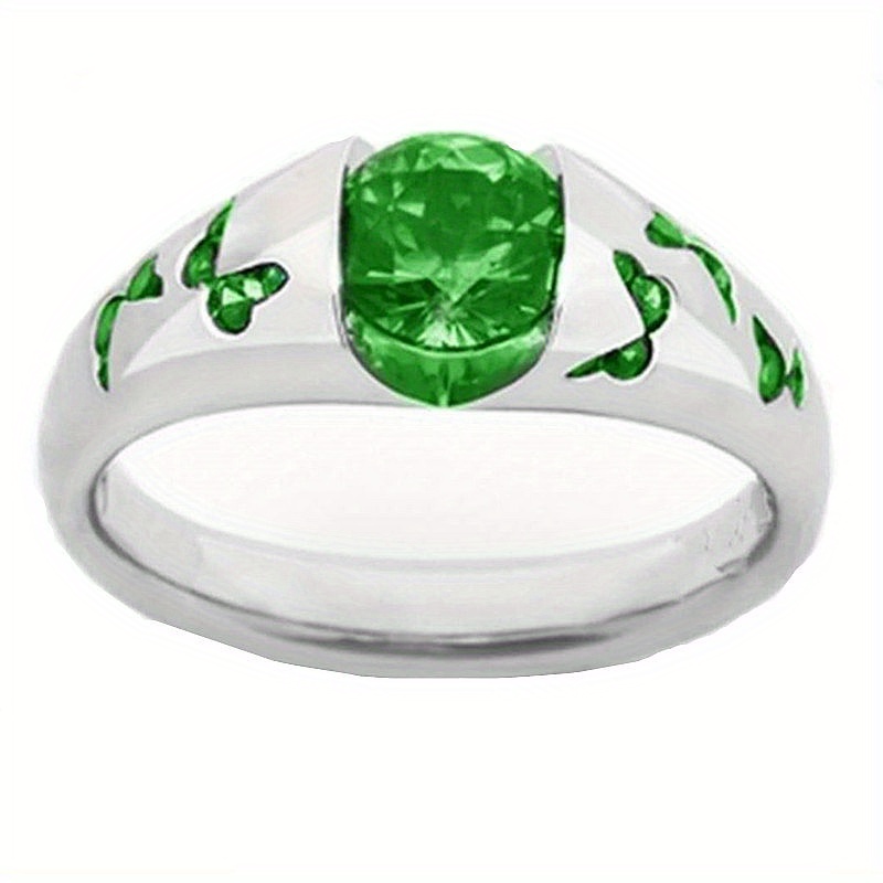 Anillo De Mariposa De Circón Verde Para Hombre De 1 Pieza