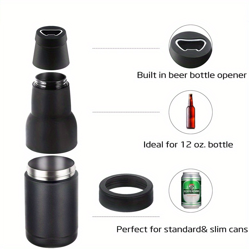 2 in 1 Beer Can Holder Vacuum Insulated Double Walled Stainless Steel Beer  Bottle Holder with Cola Opener Cooler 12oz termo logo