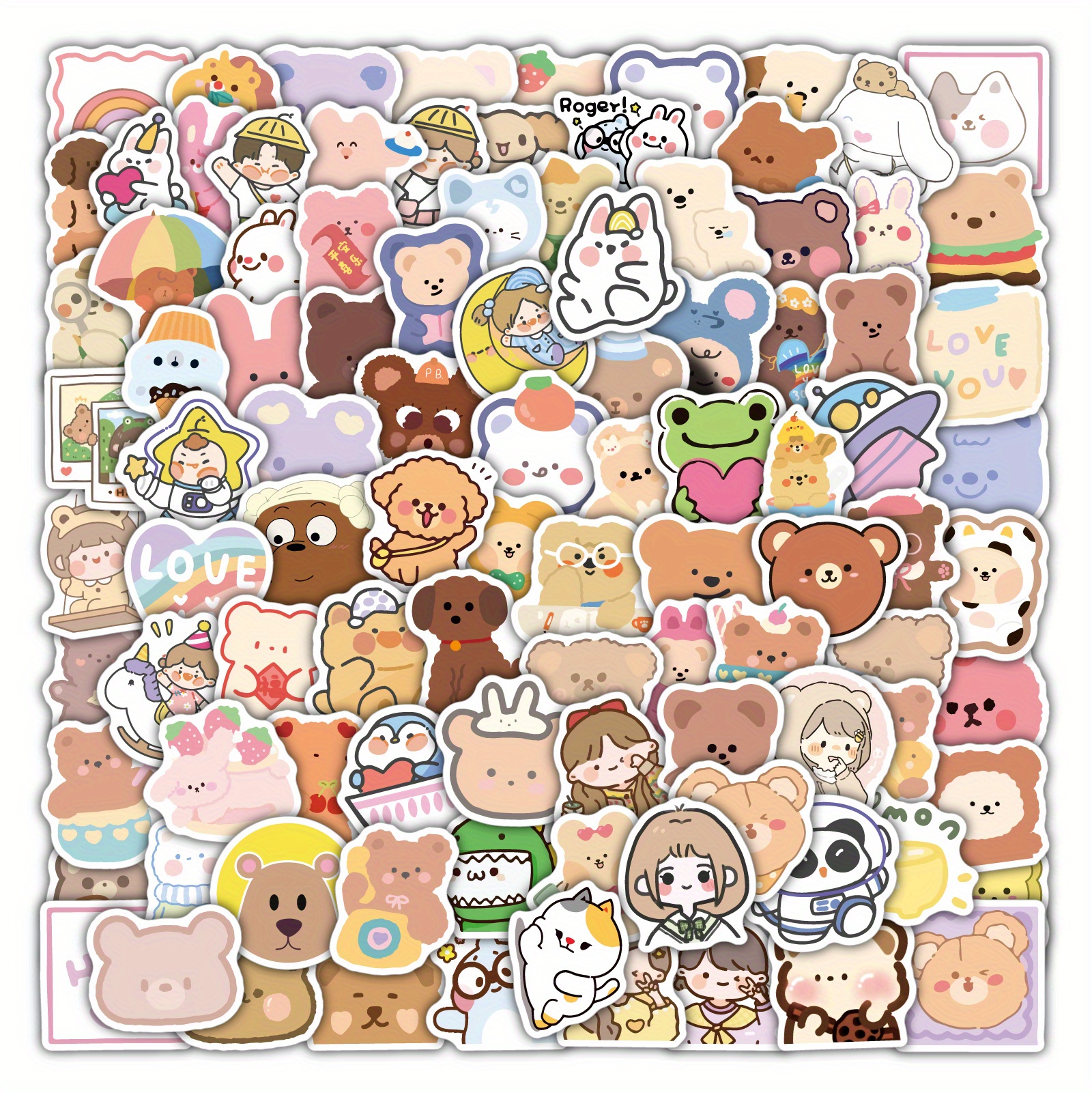 Cute Cartoon Korean Bear Stickers Lovely Aesthetic Bear - Temu