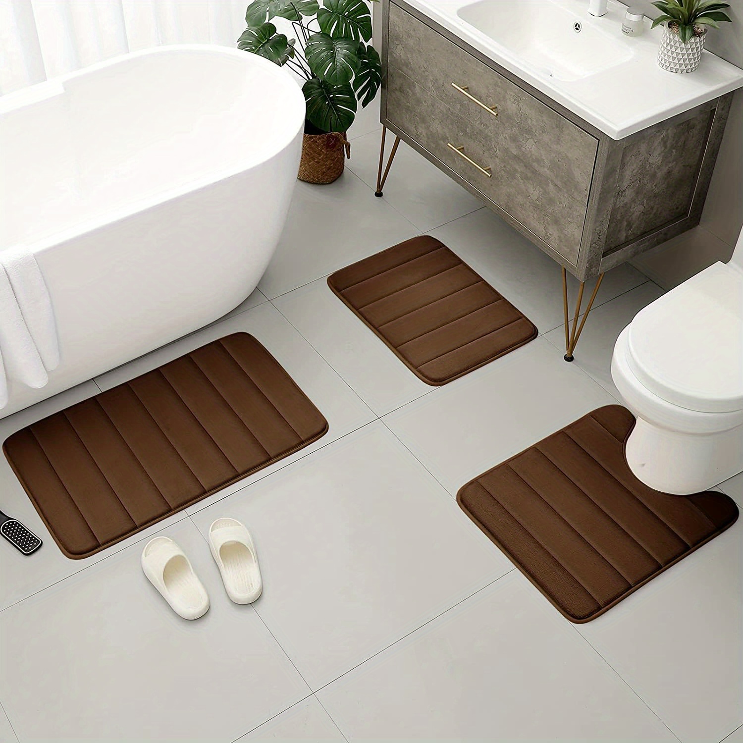 Juego de 3 tapetes de baño de felpa suave antideslizantes: tapete en forma  de U, cubierta para tapa de inodoro y alfombra decorativa - Mantén tu baño