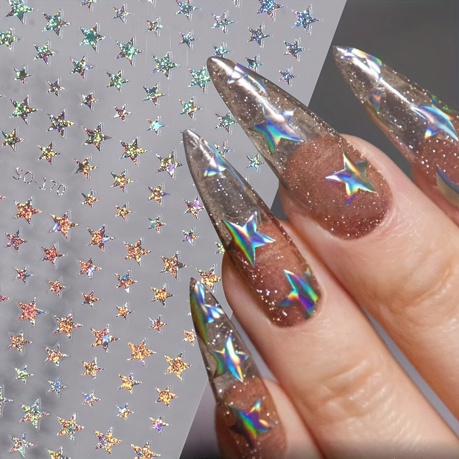 Holographic Star Nail Art Sticker Metallic Silver Y2k Style - Temu