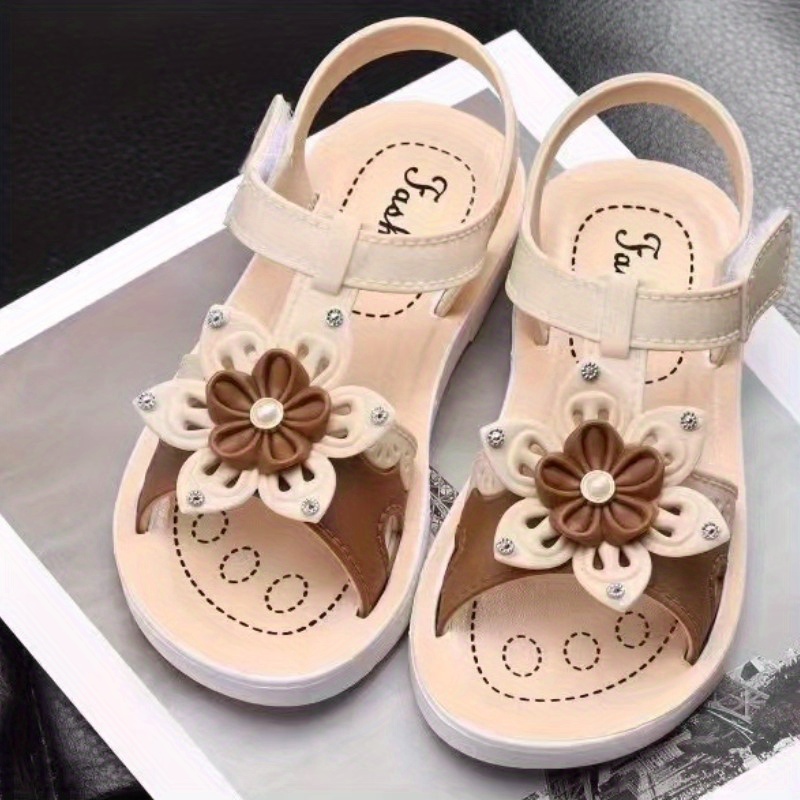 Girls Trendy Flower Strap Sandals Hook Loop Fastener Kids - Temu Canada