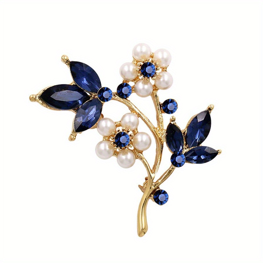 EleganceAccessory Pearl Crystal Brooch. Large Silver or Gold Plated Clear Crystal Pearl Flower Brooch 50mm for Women Wedding Pearl Flower Brooches