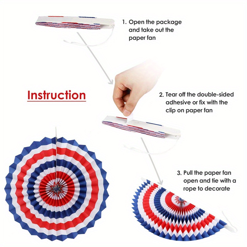 4th July Docor American Flag Paper Fan Independence Day Temu