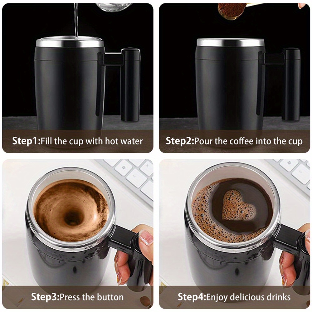 Stainless Steel Automatic Coffee Stirring Cup - No Batteries Required,  Perfect For Busy Mornings And On-the-go Coffee Lovers - Temu